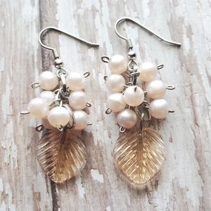 Peach Leaf Cluster Drop Earrings~Handmade